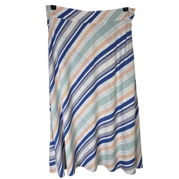 Dresses & Skirts - LOFT Striped Midi Wrap Skirt Womens Size 0 Blue Peach Mint Gray White